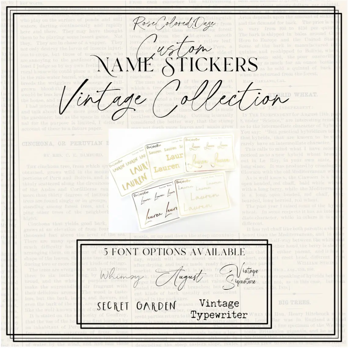 CUSTOM NAME Sticker Sheets - Vintage Collection