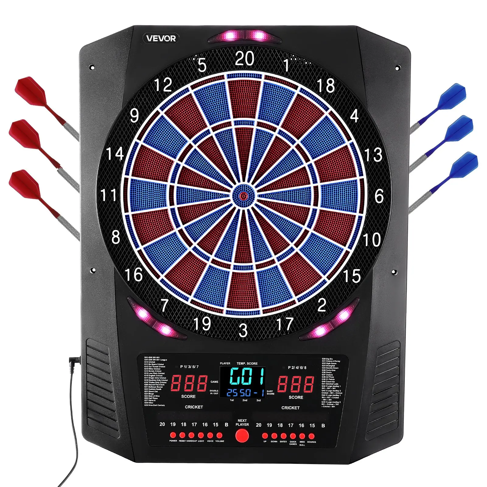 【Summerfinds】VEVOR Electronic Dartboard, 13.5 inch Target Dartboard with 45 Games & 474 Variations for Up to 8 Players, 6 Dart Shafts with Flights, 50 Soft Tips, Color LED Cricket Scoring Screen for Home Party Bar, Dartboards