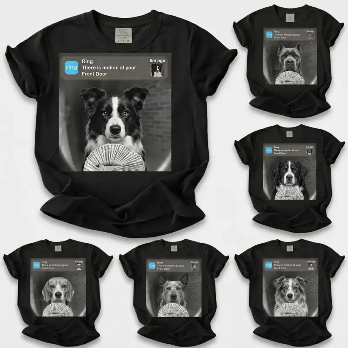 Comfort Colors 30+ Dog Breeds Funny Door Alert Dog Graphic T-Shirt, Cash Holding Farm Dog Tee, Pet Lover Gift