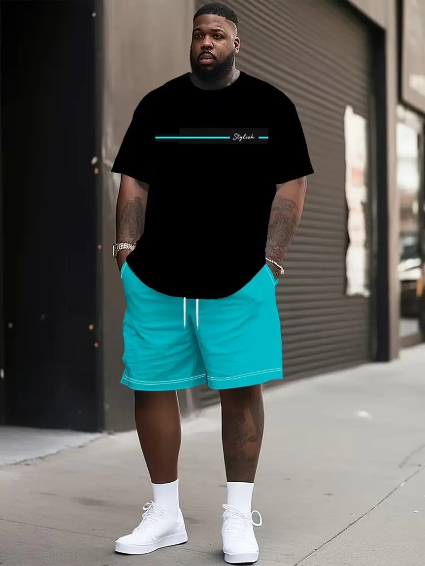 Men's Plus Size Sportswear Set, Round Neck Short Sleeve Tee & Shorts, Full Print Design, Breathable Summer, Athleisure Wear Set, Activewear Clothing, Athleisure Summer Clothes