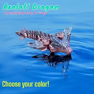 3D Articulating Dragon Axolotl - Fidget ADHD & Anxiety Relief - Flexi Dragon Figurine Decor Gift
