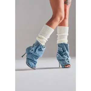 AZALEA WANG BIRD SONG DENIM OPEN TOE SNAP BOOTIE