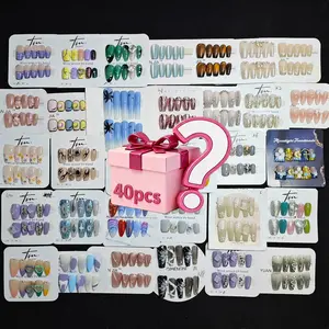 Handmade Custom Nail Art Set, 40 Pieces, 3D Acrylic Nails, Shimmery French Glitter, Reusable, Perfect for Weddings, Parties, Holidays