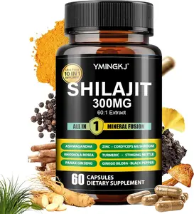 Shilajit Capsules 10 in 1 Supplement 60 Capsules - Shilajit Extract with Ashwagandha, Rhodiola Rosea, Panax Ginseng, Cordyceps, Turmeric, Ginkgo, Fulvic Acid Trace Minerals Supplement, Gluten Free