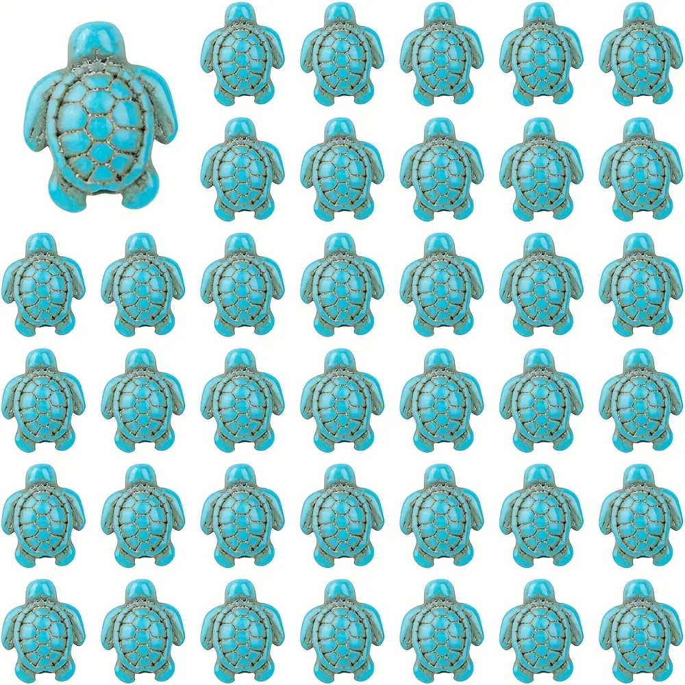 Synthetic Turquoise and Marine Blue Turtle Bead Assortment - 40/60/80pcs Decorative Charms for DIY Beaded Jewelry, Bracelets, Keychain Accessories (Summer Vibes)