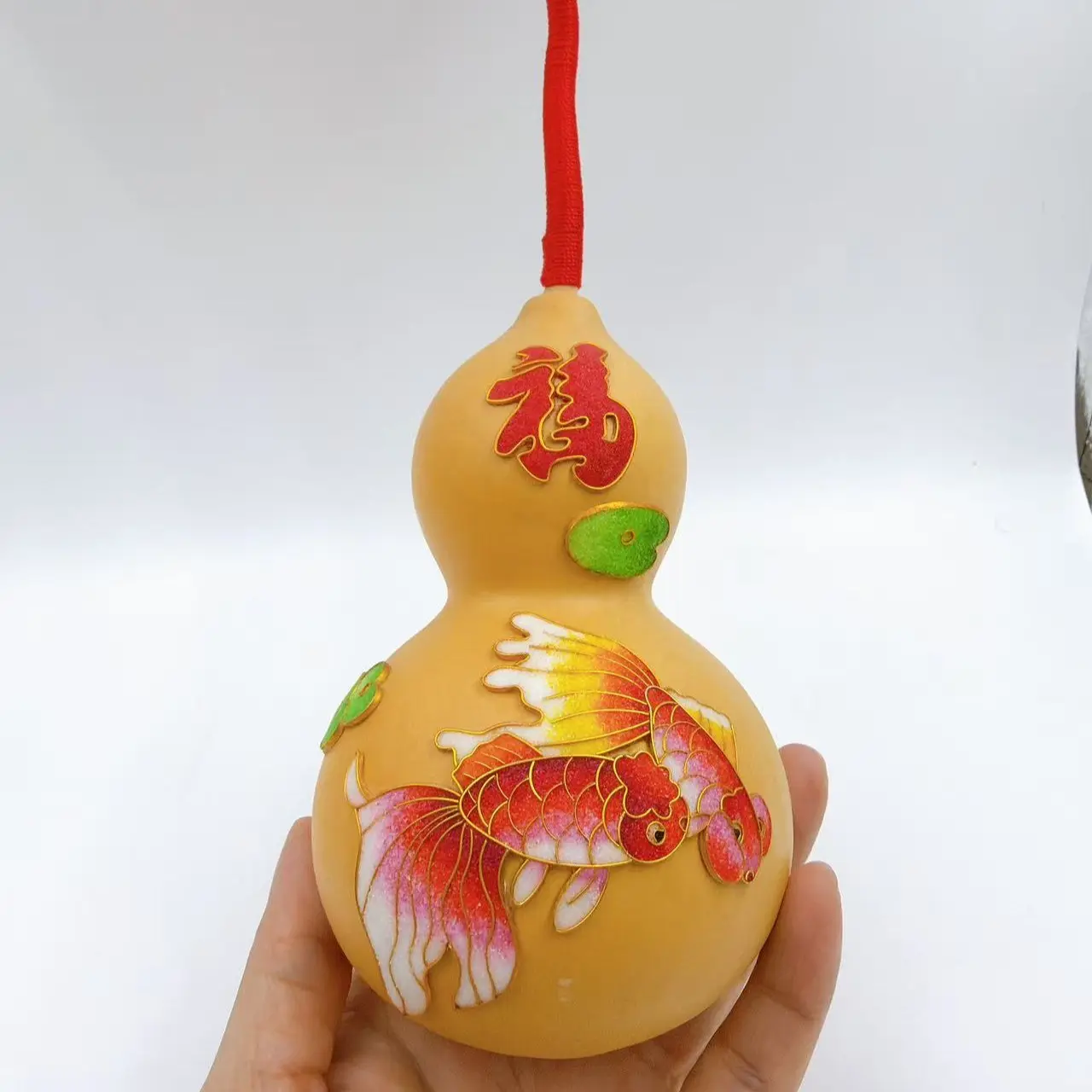 summerwins Natural Gourd Charm - Colorful Sand Koi Fish Design, Handcrafted with Base, Feng Shui Energy Enhancer, Varies Naturally, Room Decor, House Decor, Collectibles for Wealth Attraction & Peace Safety, Home