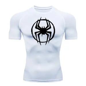 Men's spider pattern compression shirt, running gym training T-shirt, quick drying sports short sleeved