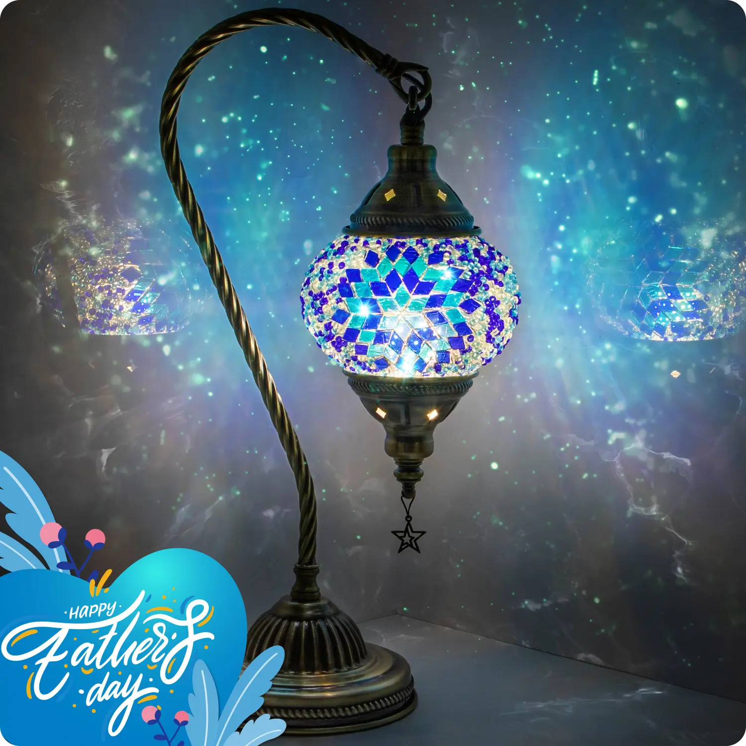 Yarra-Decor Turkish Moroccan Lamp with Bronze Base 3-Way Color Changing Handmade Swan Neck Tiffany Mosai c Glass Bedside Lamps for Bedroom(LED Bulb Included)(Colorful) Decorative Design Starry Sky Lights Mood Lighting neon signs Father's Day gift Grateful