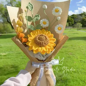Crochet Handmade Sunflower Bouquet Unique Decorative Creative Gift for Valentines Day Mothers Day Graduation/Gift for her