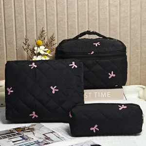 3-piece set with butterfly bow pattern, lightweight, multifunctional, fashionable storage bag with zipper design suitable for daily use, leisure travel, portable storage bag for storing cosmetics, jewelry and accessories