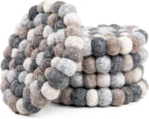 Square Felt Ball Coasters - 100% Merino Wool Table Coasters - Felt Coaster Pads, Absorbent Trivet for Drinks - Heat Resistant, Thick & Durable Hand Felted in Nepal by Woolygon- Multicolor - Set of 5