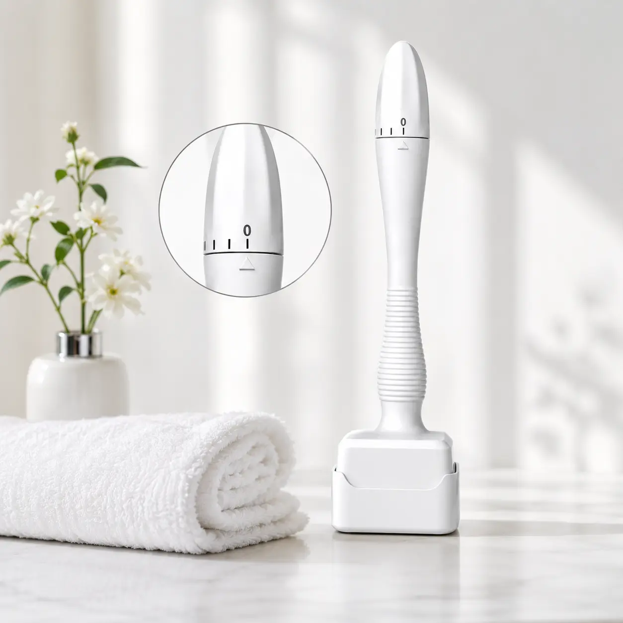 At-Home Detachable Skincare Stamper, Adjustable 0.25–2.5mm with 140 Titanium Tips, Reusable Beauty Accessory for Face and Hairline Care