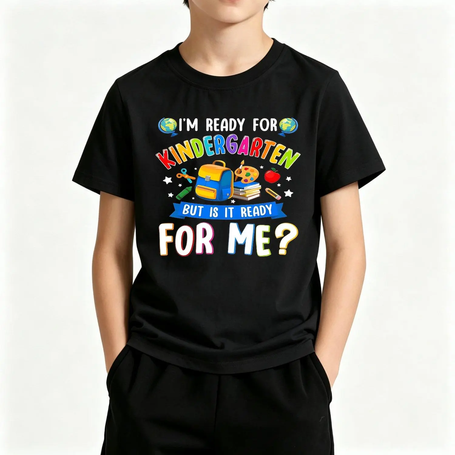 Boys' Short-Sleeved Classic Printed Tee - All-Seasons Loose-Fit Breathable Casual Streetwear, Kindergarten Back to School First Day Gift