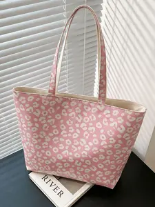 Pink Leopard Print Tote Bag, Sweet & Cool Large Capacity Shoulder Bag, Waterproof Lightweight Handbag for Work & School, Aesthetic Daily Tote for Women & Girls, Daily Use