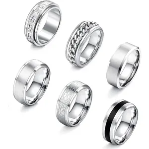 Jstyle 6count Mens Rings 316L Stainless Steel Rings for Men Women Rings Vintage Mens Thumb Rings Silver Engagement Rings Wedding Band Fidget Mens Ring Set Daily