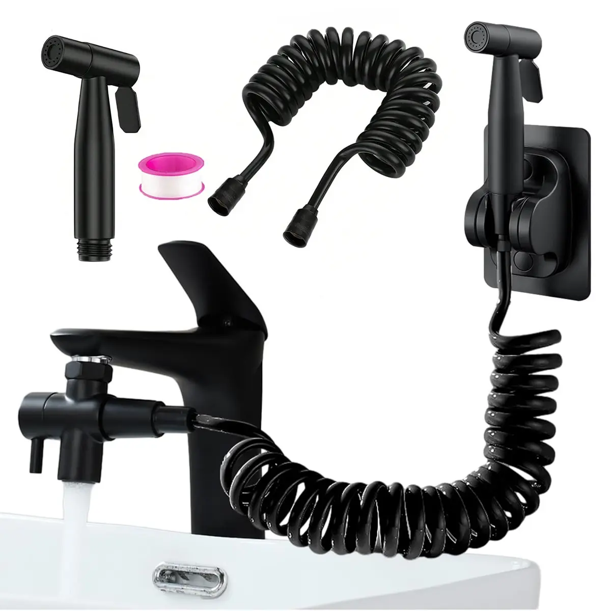 Sink Shower Head Set, Handheld Toilet Flush Nozzle, Metal Spray with 2m Hose, Toilet Bidet Sprayer, Toilet Bidet Attachment, Suitable for Kitchen, Bathroom, Toilet, Matte, Handheld Bidet Sprayers