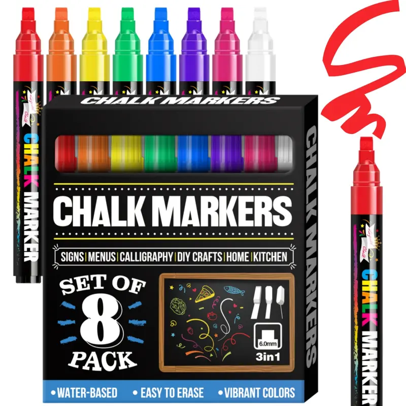 Window Chalk Markers for Glass Washable, Erase Easily, Dry Erase Markers, Erasable Markers For Whiteboard, Liquid Chalk Pens, 8 Colors Liquid Chalk Marker 1mm/6mm Nib Tips, Chalkboard Markers, Car Paint Pen, Mirror, Blackboards
