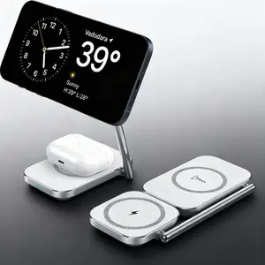2-in-1 MagSafe Charger Stand, Foldable Zinc Alloy Magnetic Wireless Charger, 15W Portable Fast Wireless Charging Station Compatible with iPhone 15/14/13/12 Series and AirPods 3/Pro/2