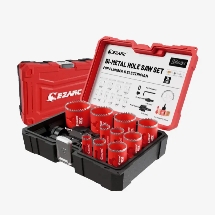 EZARC Tools 16Pcs Bi-Metal Drill Adapter Hole Saws Full Kit, 8% Cobalt HSS, 3/4"-2-1/2" Hex Shank Screwdriver Compatible, for Wood/Metal, Door Hardware, Lighting Fixtures, PVC Board - Father's Day Gift