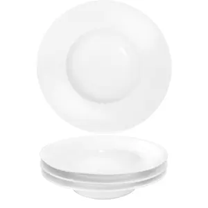 Pasta Plates with Rim 12 oz, Soup Bowl Pasta Bowl Set of 4, White Shallow Bowl Plate, Ceramic Wide Rimmed Soup Bowl,  choice for high-end restaurants, hotels, and foodies, 10 Inch