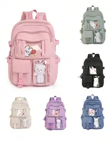Fashion Casual Multifunctional Backpack with Bear Bag Charm, Multi-Pocket Design, Lightweight, Ideal for Teens Daily Use, Perfect Gift