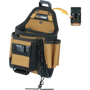 Small Electrician Tool With Belt Clip - 9 Pockets Tradesman Bag With Tape Thong - Holster for Electricians