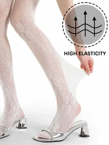 Jk Ballet Style Floral Mesh Stockings, Sweet Thin Lace Pantyhose, Spring Summer Bottoms, Boho Style, Fitted Design, Made in China