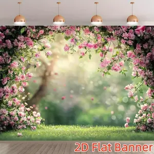 1PC Polyester 2D Flat Custom Backdrop - Romantic Blush Pink Flower Arch Cloth, Festive Party Decor, Wedding Photography Scene Layout, Garden Dreamy Atmosphere Supply