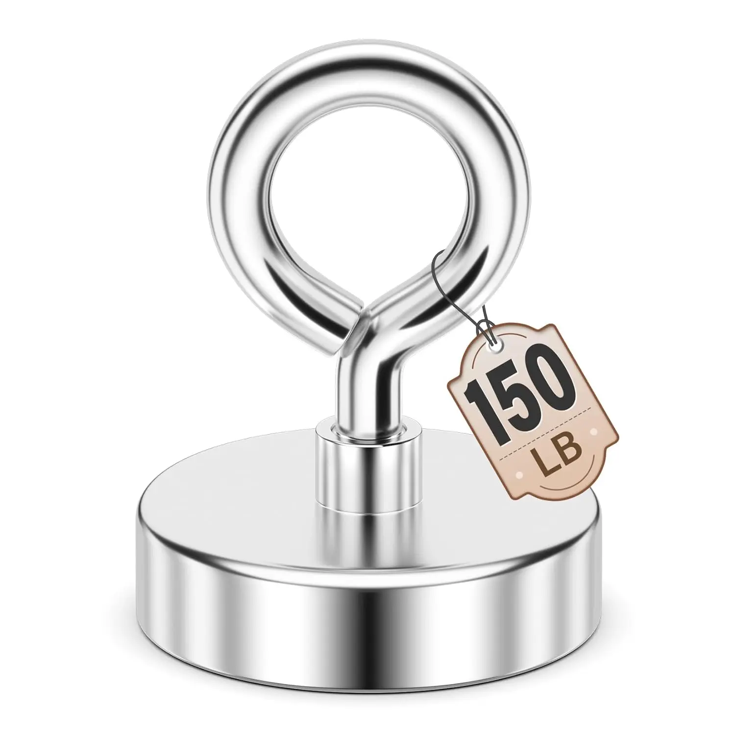 Fishing Magnet, 150 LBS Pulling Force Strong Magnet with Lifting Eye-Bolt, Rare Earth Magnet Fishing for Retrieving Items in Lake, Beach, Security Tags Removal Tool, 1.42’’(36mm)