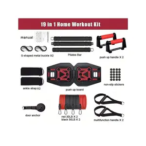 Portable Home Gym Exercise System: 9-In-1 Push-Up Board, Resistance Bands, Pilates Bar For Abs, Shoulders, Back, And Butt Strength Training