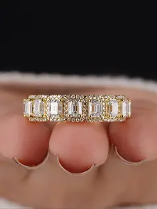 1 Pc Half Circle Surrounding Inlay Rectangular Zircon Ring, Artificial Zircon Ring for Women All-Match Engagement Wedding Ring Simplicity Ladies Jewelry for Party Daily Clothing Decor Accessories as Anniversary Gift for Girlfriend
