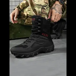 Men’s outdoor combat boots—trending shoes; fashionable, non-slip, wear-resistant boots for outdoor activities; versatile tactical boots for daily wear; closed footwear for boys.