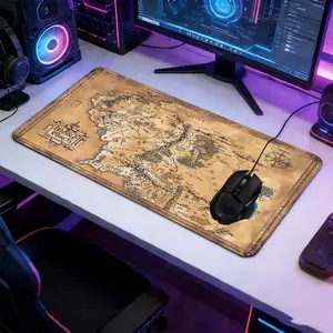 Vintage Fantasy World Map Large Gaming Mouse Pad, Non-Slip Rubber Base Stitched Lock Edge Desk Mat, Desk Accessories, Retro Adventure Design, Durable Computer Accessory for Home Office & Gaming Setup, Perfect Gift for Gamers & Fantasy Fans Boys