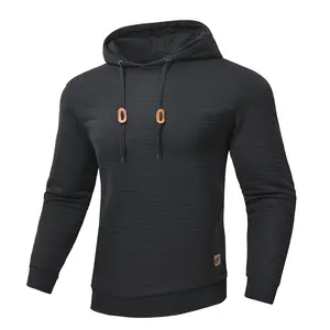 Mens Hooded Sweatshirt Long Sleeve Solid Knitted Hoodie Pullover Sweater Casual Menswear Soft Breathable Fabric Plaid Jacquard Design