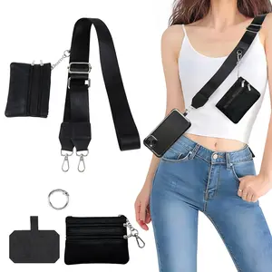 Adjustable Crossbody Mobile Phone Shoulder Strap + Coin Wallet + Wrist Lanyard, Fashion Black, with Clip, Anti-theft, Multi-purpose, Suitable for Mobile Phone Case, Lightweight Daily Bag, Ins Style, Universal for Men And Women, Travel