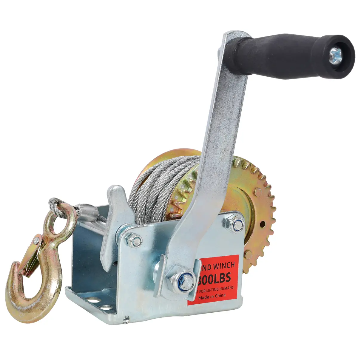 Heavy Duty Silver Galvanized Steel Manual Winch, 800LBS Capacity, 32.8FT Steel Cable, 2-Way Ratchets, 3.1:1 Gear Ratio, Single Speed, Compact Portable Design, Easy Installation, Manual Crank for Vehicle Towing/Lifting, ATV, Trailer, Boat, Outboard