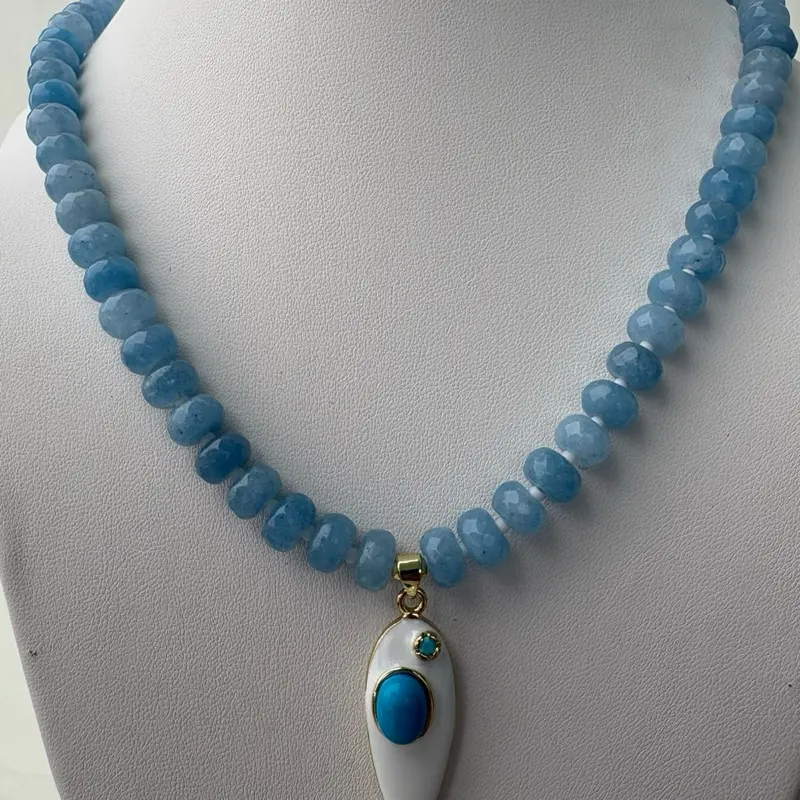 Handmade Blue Beaded Fish Necklace | Gold Plated | 45 cm + 5 cm Extender