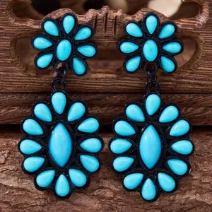 Ear Women Western Turquoise Blue Stone Earrings Western Style Jewelry