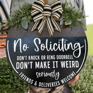 No Soliciting Sign, Front Door Decor, Door Hanging Sign, Wreath Decoration, Porch Hang Gift, Farmhouse Home Bar, Outdoor Indoor, RV Decoration, Decorative Plaque, Year Round