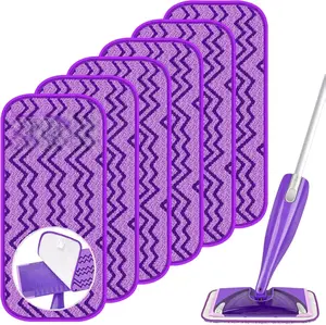 6 Pack Reusable Mop Pads Compatible with Swiffer Wet Jet Mops, Microfiber Wet Jet Pads Refills Washable Dry Wet Mopping Cloths for Swiffer WetJet 12" Mop All Purpose Hardwood Floor Cleaning, Purple Disposable Absorbent