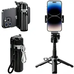 NewMini Selfie Stick Tripod, Extendable Grip Phone Tripod with Detachable Remote Pocket Size, 4-in-1 Mini Phone Grip, 10m Wireless Shutter, Vlog Livestreaming Photography