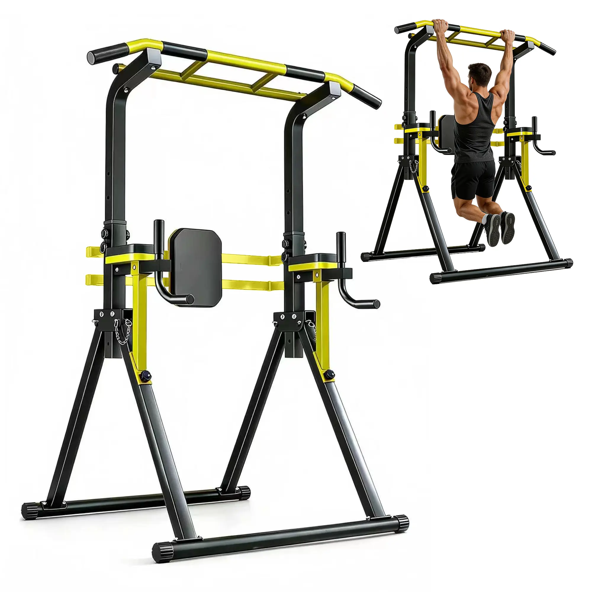 【SAVEYOUR】Power Tower Pull Up Bar Station, 10-Level Adjustable Height Dip Station, Heavy-Duty Foldable Home Gym Strength Training Equipment with 440 lbs Load Capacity, Multi-Functional Workout Machines