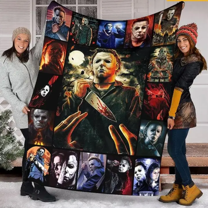 Halloween Horror Movie Fleece Blanket, Custom Michael Myers Blanket, Scary Movie Fleece , Spooky Birthday Present Cozy Blankets Home Party Holiday Decor Christmas and Halloween and Birthday