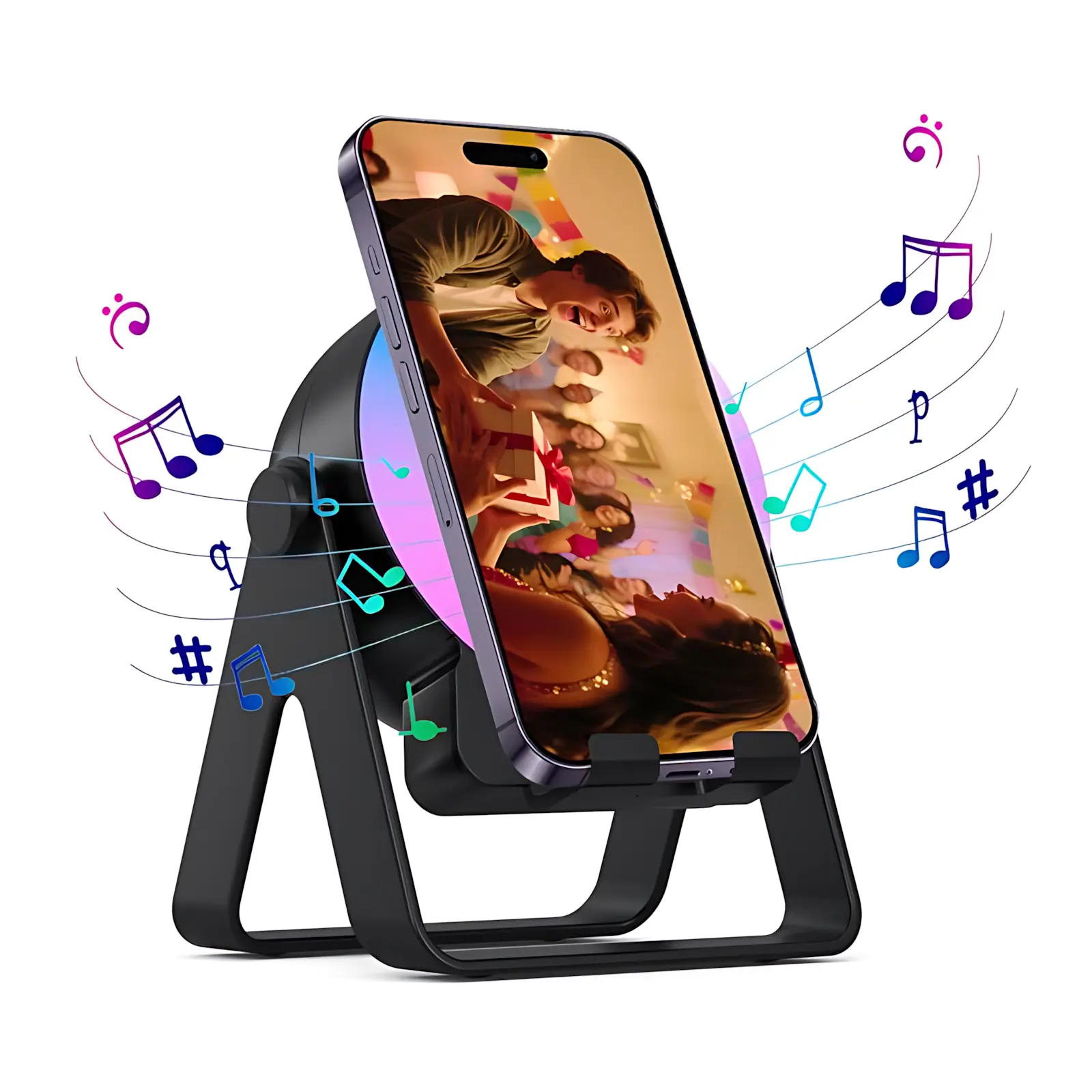 5-in-1 Portable Wireless Induction Speaker Stand with Colorful Ambient Light, 3500mAh Battery, 360° Adjustable Smartphone/Tablet Holder, Bluetooth, Wireless Microphone, CD Player, USB Type-C, Home Tech Accessory for Kpop Use (Phone-Powered Compatible), Ac