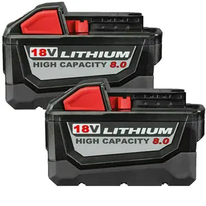 High efficiency 2 PACK 8.0 AH For Milwaukee for M18 Lithium Extended Capacity Battery 48-11-18