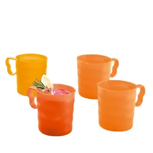 Tazas Murano - Set of 4 Vibrant Orange and Yellow Mugs with Unique Handle Design for Everyday Use