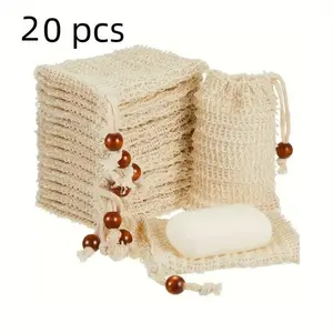 Handmade Jute Soap Bags Set of 20, Natural Jute Bubble Net, Exfoliating Net Sponges, Hanging Drawstring Design, Eco-Friendly Bathroom Accessories