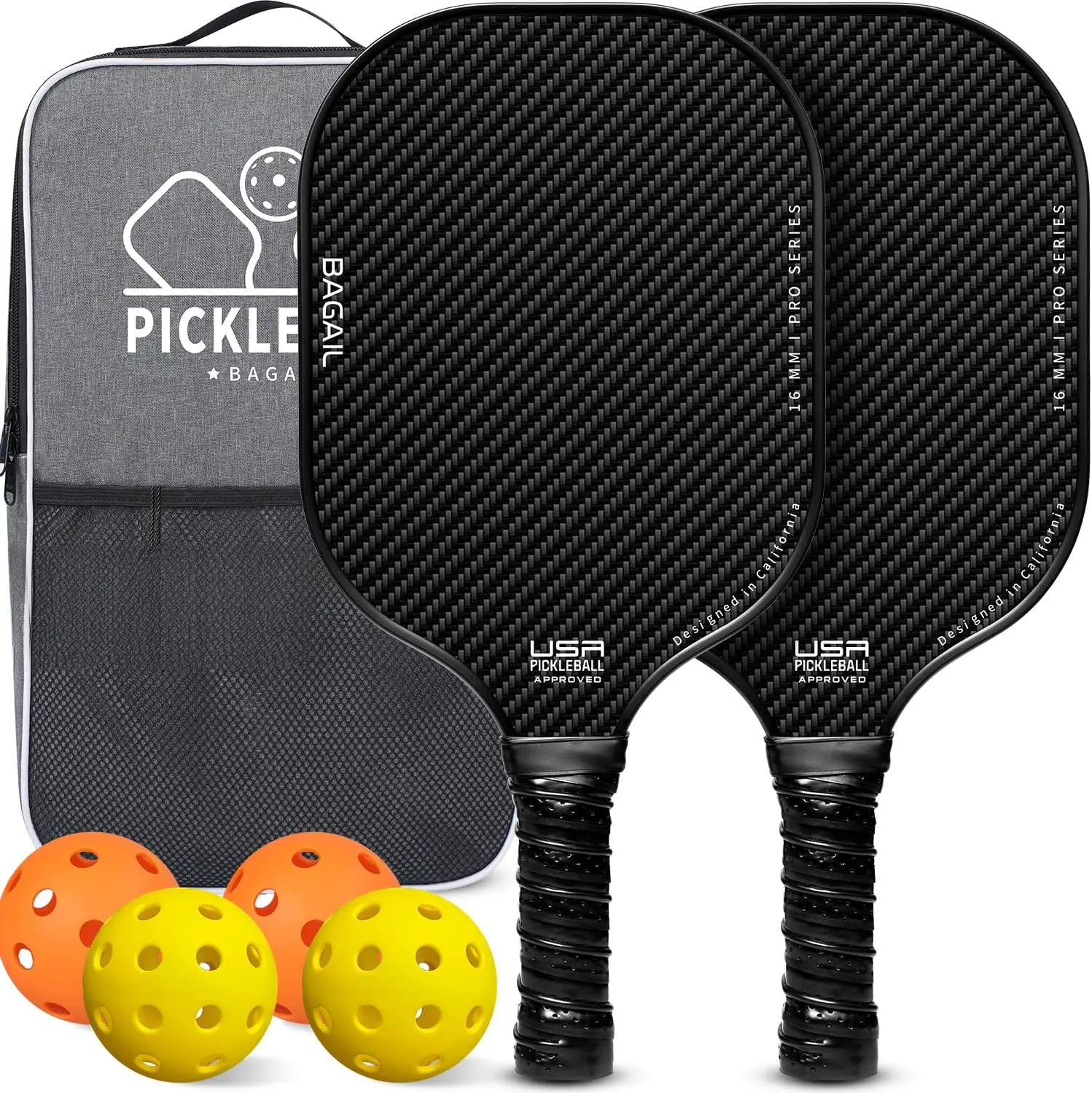 USAPA Approved Fiberglass Pickleball Paddles Set - Lightweight Paddle Tennis Rackets with 4 Balls, 1 Bag, California-Designed Traction & Stability, Large Sweet Spot (Sports & Outdoor Gear)