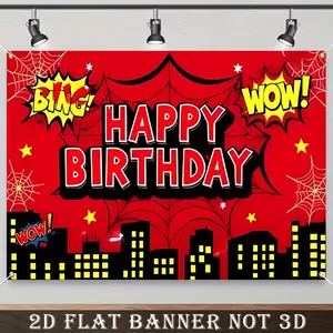 2D Flat Banner, 1pc Spider Theme Red Red Balloon Theme Party Set Theme Birthday Party Decor Happy birthday banner balloons, Suitable for birthday decoration, Christmas decoration, Halloween decoration, party decoration, Birthday Party Decorations