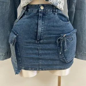 Denim Blue A-Line Mini Skirt for Women, High-Waisted, Stretchable Casual Skirt for Daily Wear